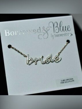 Southern Living Gold 'bride' Crystal Script Necklace